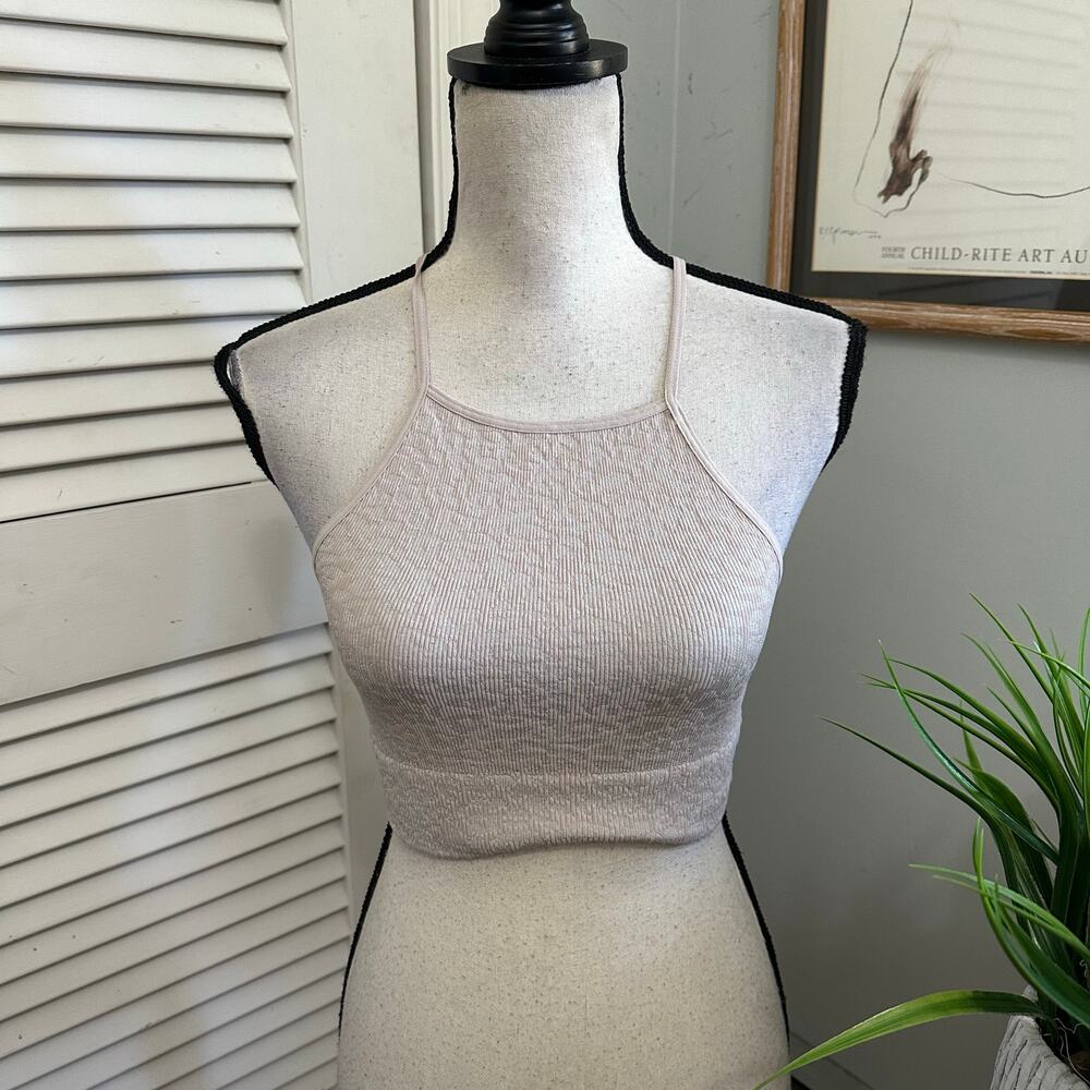 Free People Movement Cropped Top Womens Large Pink Beige Racerback Athleisure